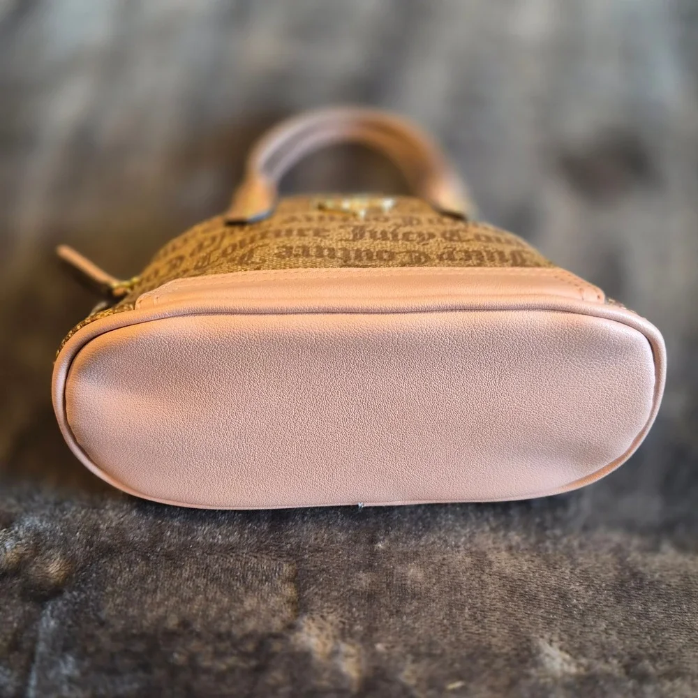 Juicy Couture Mini Dome Satchel Brown Monogram Pink Trim Heart Logo Bag
